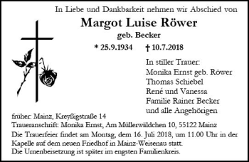 Traueranzeige von Margot Luise Röwer von vrm-trauer