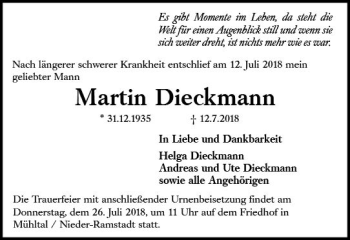 Traueranzeige von Martin Dieckmann von vrm-trauer