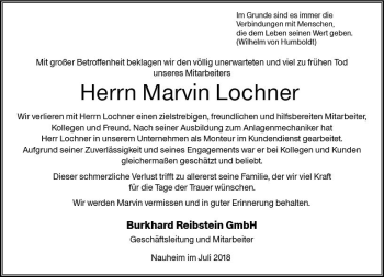 Traueranzeige von Marvin Lochner von vrm-trauer