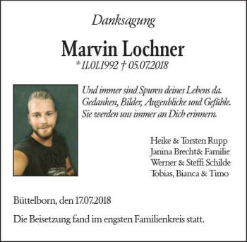 Traueranzeige von Marvin Lochner von vrm-trauer