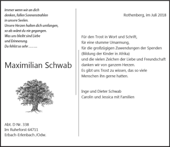 Traueranzeige von Maximilian Schwab von vrm-trauer