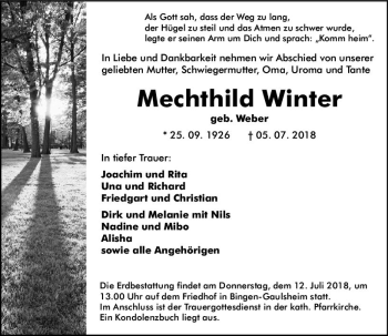 Traueranzeige von Mechthild Winter von vrm-trauer