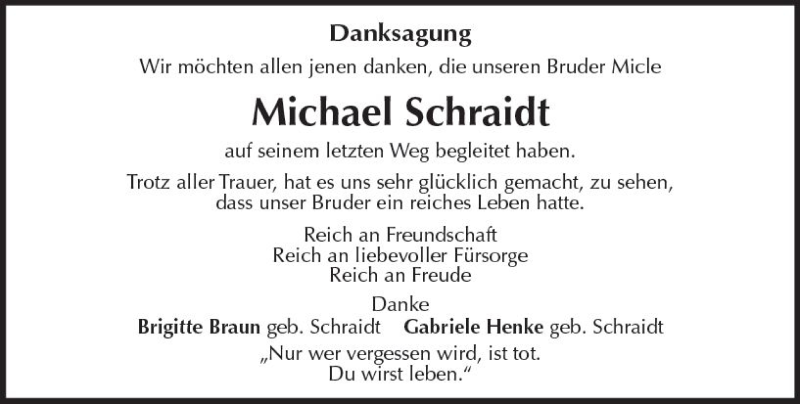  Traueranzeige für Michael Schraidt vom 04.07.2018 aus Trauerportal Rhein Main Presse