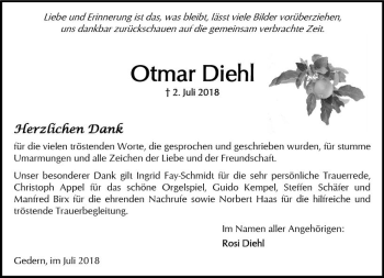 Traueranzeige von Otmar Diehl von  Kreisanzeiger