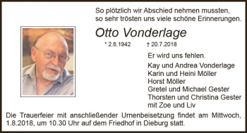 Traueranzeige von Otto Vonderlage von vrm-trauer