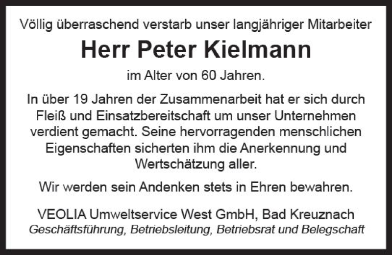  Traueranzeige für Peter Kielmann vom 21.07.2018 aus vrm-trauer