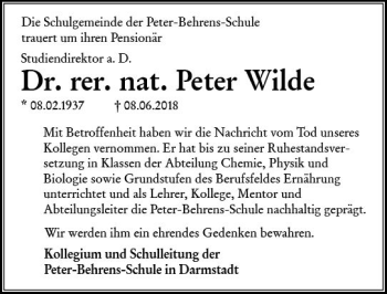 Traueranzeige von Peter Wilde von vrm-trauer