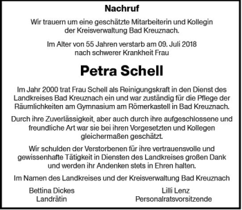 Traueranzeige von Petra Schell von vrm-trauer