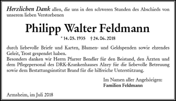 Traueranzeige von Philipp Walter Feldmann von vrm-trauer