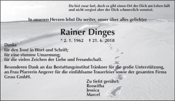 Traueranzeige von Rainer Dinges von  Gießener Anzeiger
