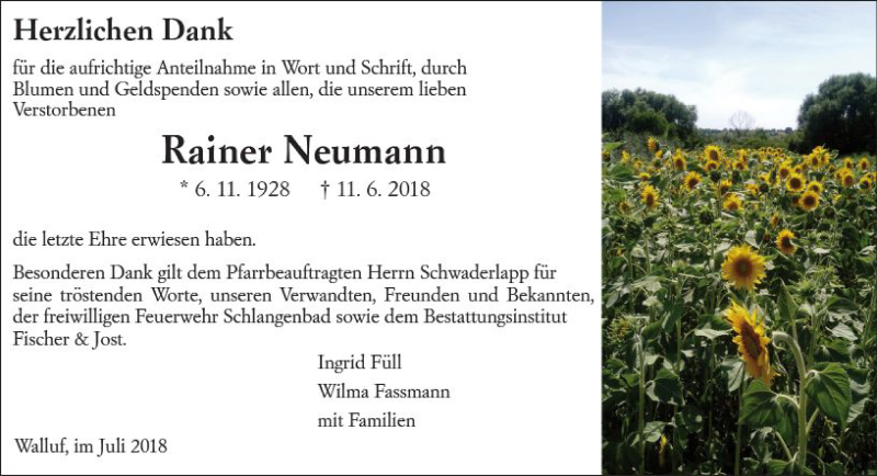  Traueranzeige für Rainer Neumann vom 26.07.2018 aus vrm-trauer