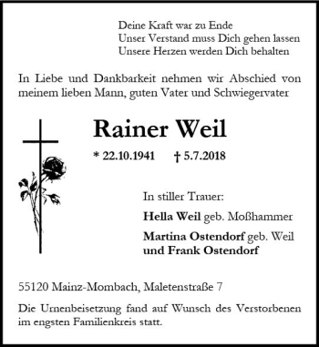 Traueranzeige von Rainer Weil von vrm-trauer