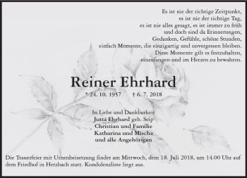 Traueranzeige von Reiner Ehrhard von vrm-trauer