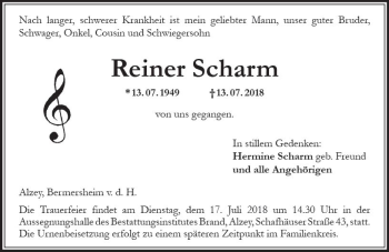 Traueranzeige von Reiner Scharm von vrm-trauer