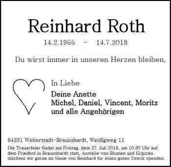 Traueranzeige von Reinhard Roth von vrm-trauer