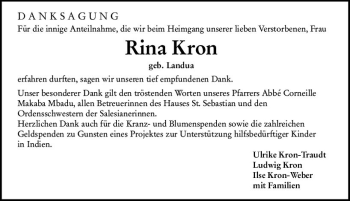 Traueranzeige von Rina Kron von vrm-trauer