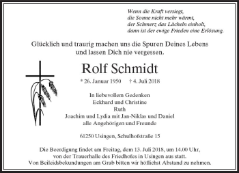 Traueranzeige von Rolf Schmidt von  Usinger Anzeiger