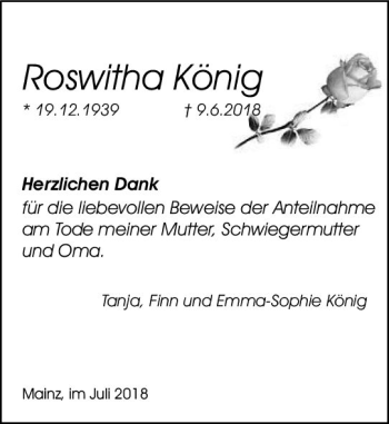 Traueranzeige von Roswitha König von vrm-trauer