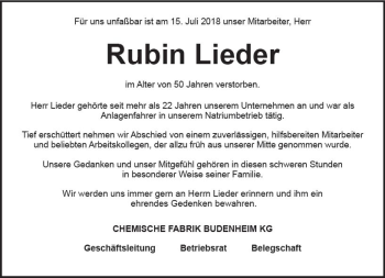 Traueranzeige von Rubin Lieder von vrm-trauer