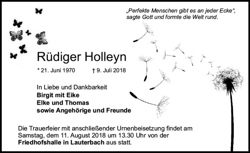 Traueranzeige für Rüdiger Holleyn vom 28.07.2018 aus VRM Trauer
