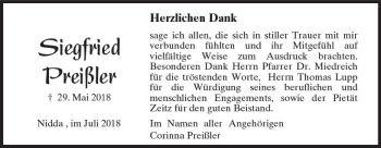 Traueranzeige von Siegfried Preißler von  Kreisanzeiger