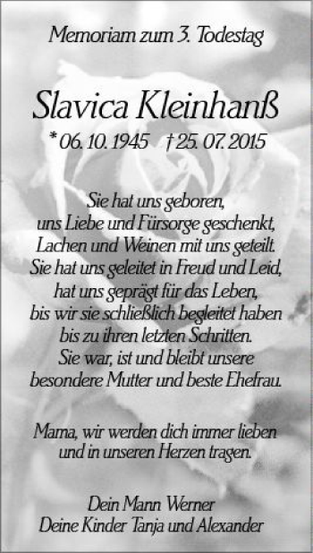 Traueranzeige von Slavica Kleinhanß von vrm-trauer