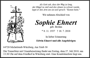 Traueranzeige von Sophie Ehnert von vrm-trauer