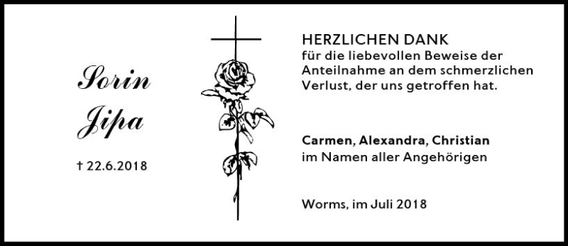  Traueranzeige für Sorin Jipa vom 14.07.2018 aus vrm-trauer