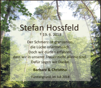 Traueranzeige von Stefan Hossfeld von vrm-trauer