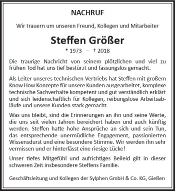 Traueranzeige von Steffen Größer von  Gießener Anzeiger