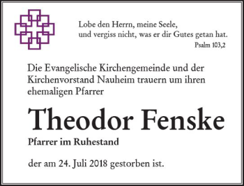Traueranzeige von Theodor Fenske von vrm-trauer