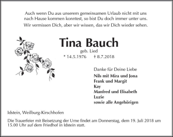 Traueranzeige von Tina Bauch von vrm-trauer