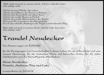 Traueranzeige von Traudel Neudecker von vrm-trauer
