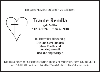 Traueranzeige von Traute Rendla von vrm-trauer