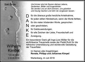 Traueranzeige von Wilhelm Kimpel von VRM Trauer