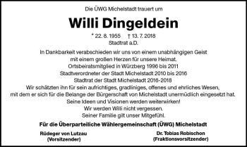 Traueranzeige von Willi Dingeldein von vrm-trauer