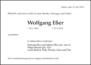 Traueranzeige von Wolfgang Eßer von vrm-trauer