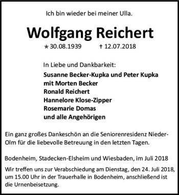 Traueranzeige von Wolfgang Reichert von vrm-trauer