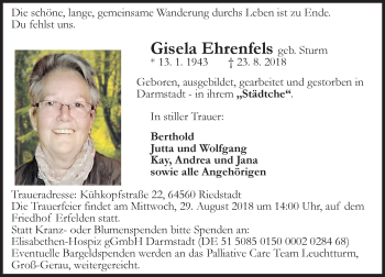 Traueranzeige von Gisela Ehrenfels von vrm-trauer