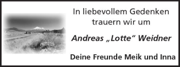 Traueranzeige von Andreas Weidner von  Camberger Anzeiger