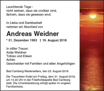 Traueranzeige von Andreas Weidner von  Camberger Anzeiger