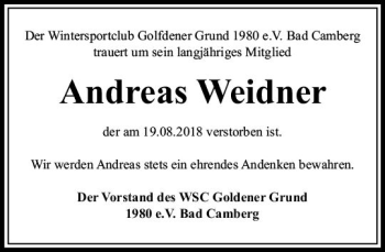 Traueranzeige von Andreas Weidner von  Camberger Anzeiger