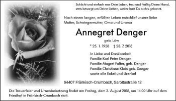 Traueranzeige von Annegret Denger von vrm-trauer