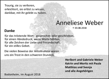 Traueranzeige von Anneliese Weber von vrm-trauer
