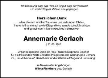 Traueranzeige von Annemarie Gerlach von vrm-trauer