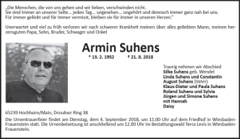 Traueranzeige von Armin Suhens von vrm-trauer