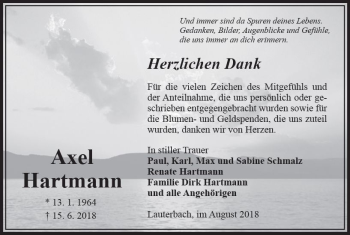 Traueranzeige von Axel Hartmann von VRM Trauer