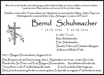 Traueranzeige von Bernd Schuhmacher von vrm-trauer