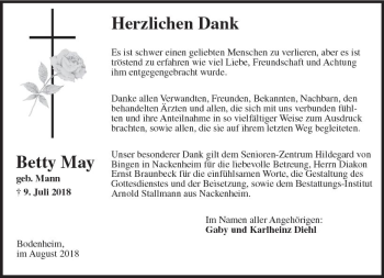 Traueranzeige von Betty May von vrm-trauer