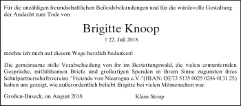 Traueranzeige von Brigitte Knoop von  Gießener Anzeiger